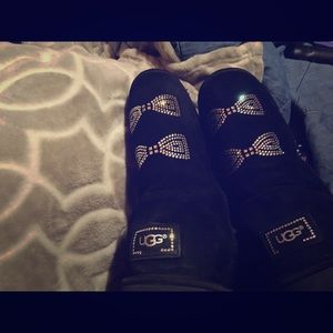 Black Ugg boots with bling bows